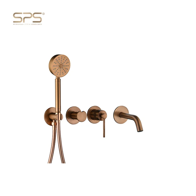 7368-MS Brushed Rose Gold Wall Mounted Bathtub Faucet Set Single Handle Bathroom Tub Filler Shower Faucet