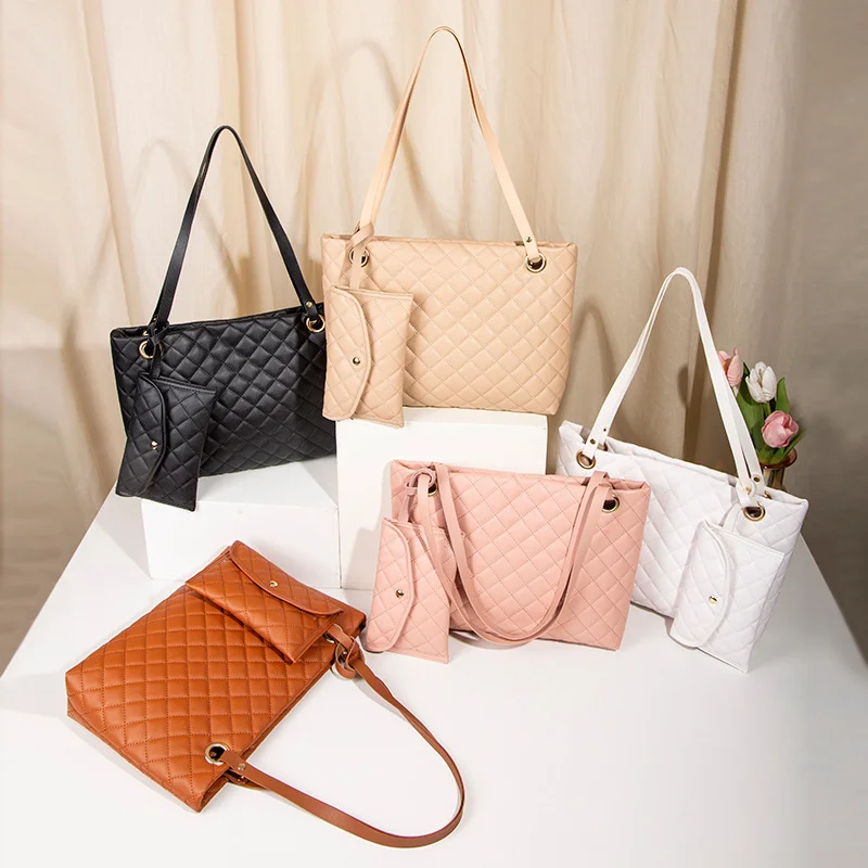 Wholesale Ladies Handbags 2pcs Set Fashion Casual Pu Leather Purses And Shoulder Handbags For
