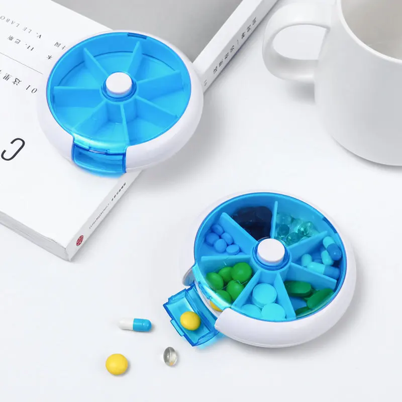 Seven-cell pill box portable one-week dispenser pill box Dust-proof moisture-proof travel storage box Pill cutter mini details