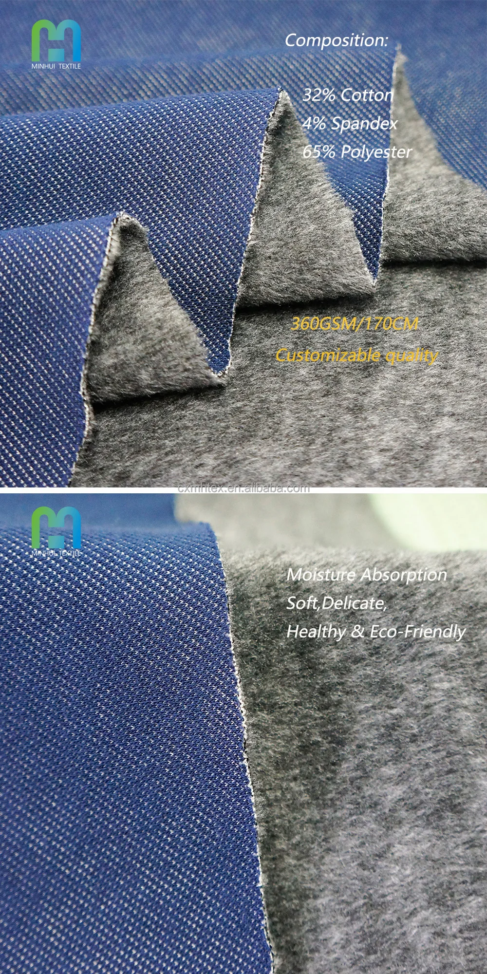 Microvelour Dig Winning Product 2024 Lateral Tensile Custom Denim Fabric Brushed Fleece ...