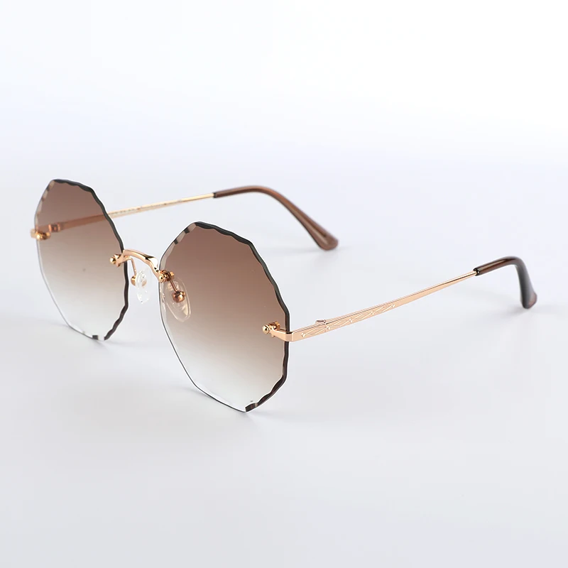 JOSEEN Fashion 2021 Brand New Design Round Frameless Unique Finish Brown Lens Women Sunglasses