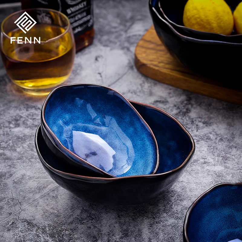 FENN factory heath glaze wholesale price ceramic irregular rice bowls salad porcelain bowl household restaurant wedding or hotel