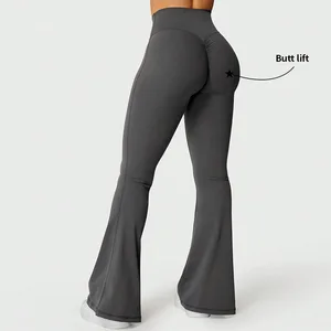 Custom Gym Wear Quick Dry High Waisted Yoga Pants Tummy Control V Shape Front  Fitness Flare Scrunch Leggings for Women