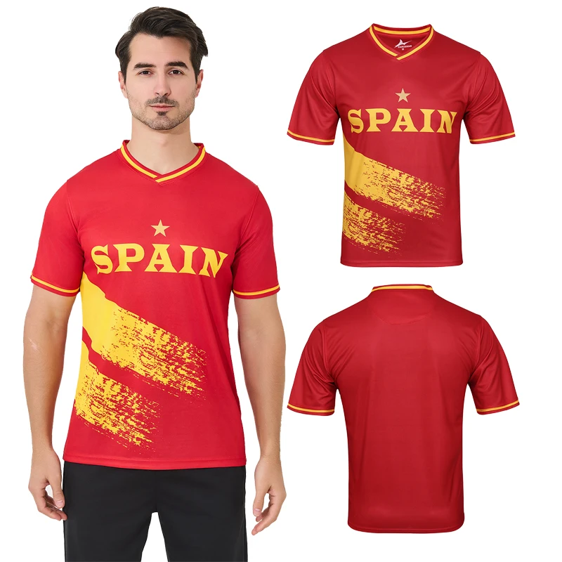 European Cup Spain Breathable Good Quality Short-sleeved Football Shirt  100% Polyester Quick-drying Training Soccer Uniform