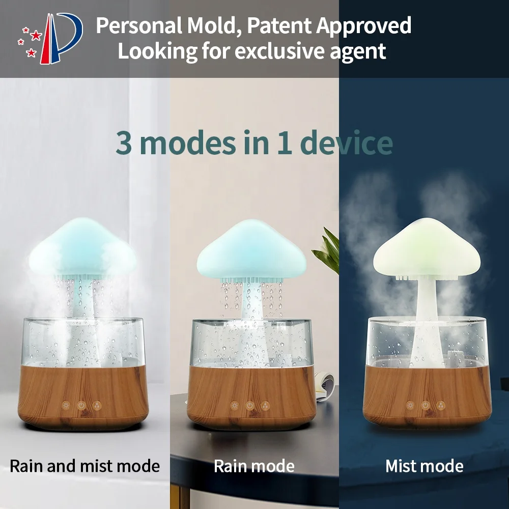 Wood Mushroom Rain Cloud Humidifier With 7 Color Led Light air Mushroom Humidifier Rain Cloud Water Drop Oil Aroma Diffuser