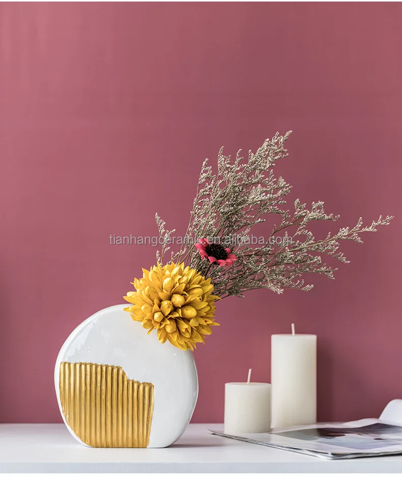 Custom Logo Home Living Room Entrance Gold Ceramic Vase Light Luxury Wind Desktop Flower Container Decorations Ornaments.jpg