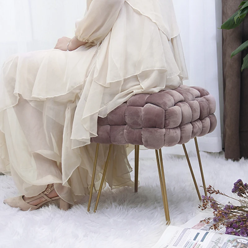 HStex 2021 Living Room Furniture Custom Beauty Modern Round Velvet pink Ottoman Home Stool