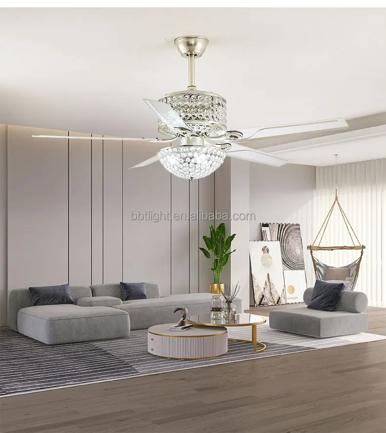 Dining Room Ceiling Fan Light Living Room Bedroom Modern Crystal Iron ...