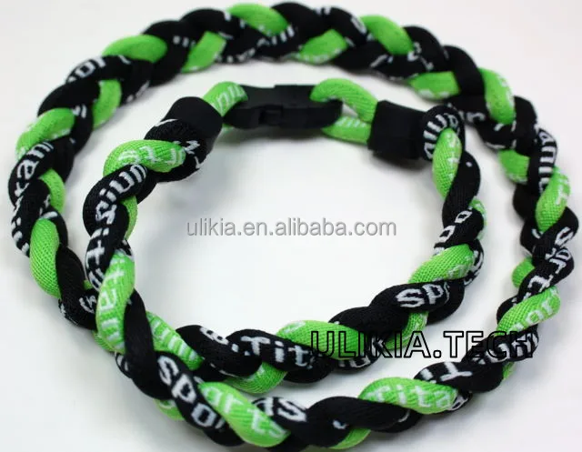 20 3 Rope Twist Titanium Sport Necklace - Black/Green/White Tornado Baseball Style