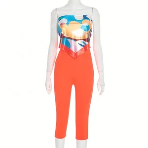 Dropshipping 2026 Ready to Ship New Design Trendy Popular Printed 2 Piece Leggings Midi Pants Set