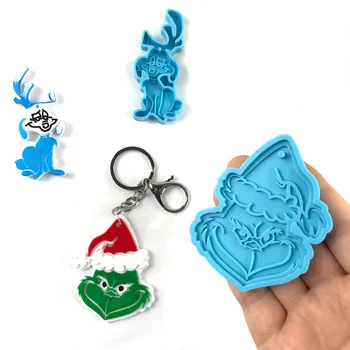 3043 5712 Christmas Grinch With Dog Resin Silicone Keychain Mold