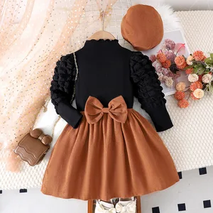 Customizable Girl Casual Clothing Sets for Spring Long Sleeve T-Shirts and Skirts Plaid Pattern Size 3-8 Years Clothes for Kids