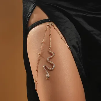 Metal Snake Long Tassel Elastic Leg Chain Jewelry For Bohemian Sexy Women Multi-layers Body Chain Leg Thigh Body Accessories
