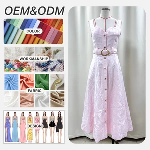 Brand Customization Sweet Style Spring Slim Fit Long Dress Women Solid Color Strap Tie Waist Natural Waistline Woven Midi Dress