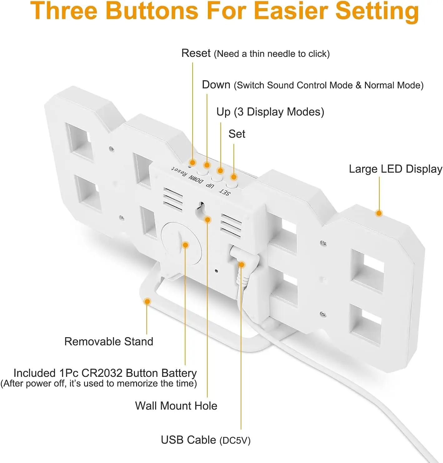 3D LED Table Wall Clock Digital Timer Nightlight Watch Alarm Clock for Warehouse Office Living Room 12/24H Brightness Adjustable