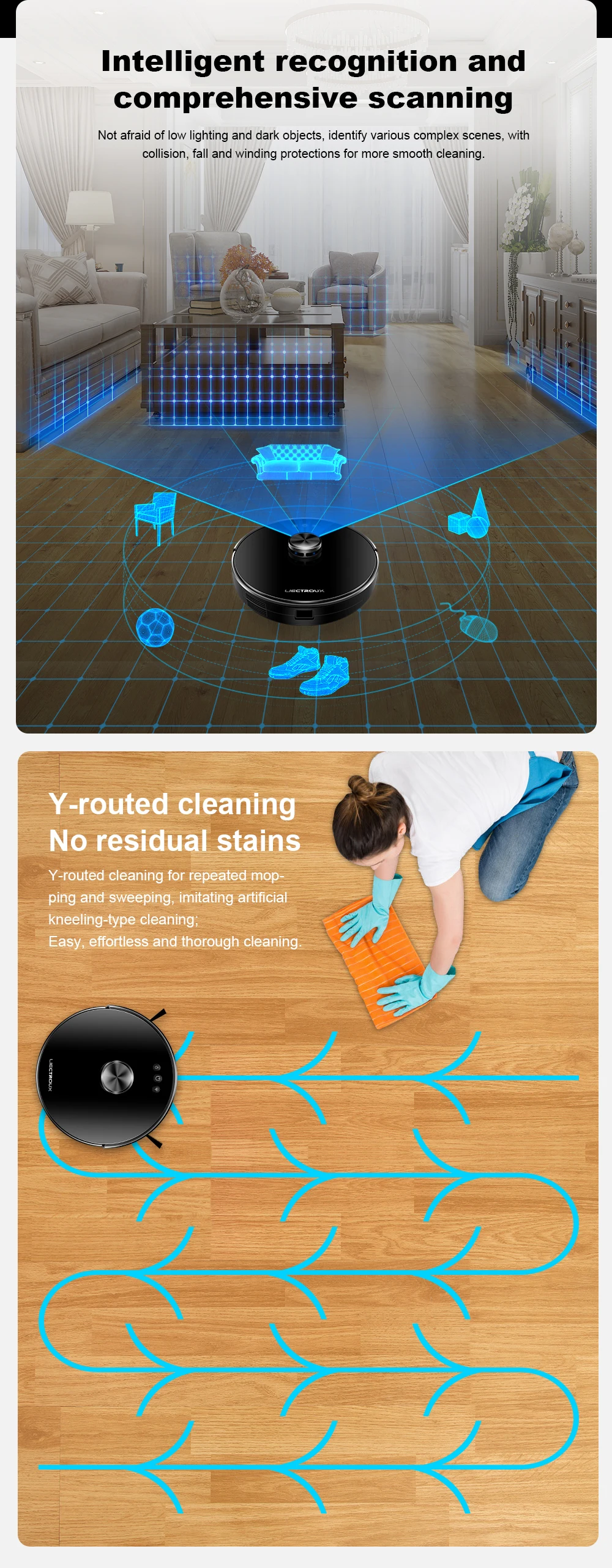 LIECTROUX XR500 cleaning robot vacuum sweeping robot with  Laser Navigation and storage of 5 multiful-floor maps