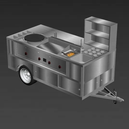 Food Cart Grill And 2 Fryers Chicken And French Fries Trolley Cart For