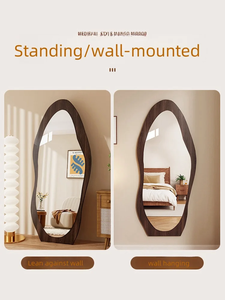 Solid wood base MDF frame full size standing floor home decor retro style long mirror living room salon mirror spiegel espejo
