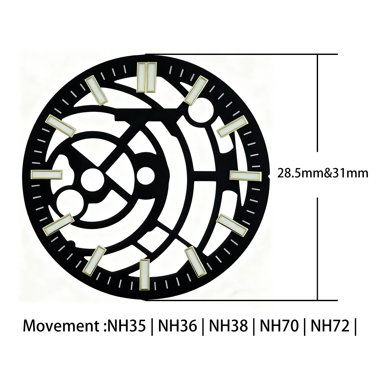 OEM Custom Brass Dial 28.5mm/31mm for NH70/NH72 Automatic Watches 