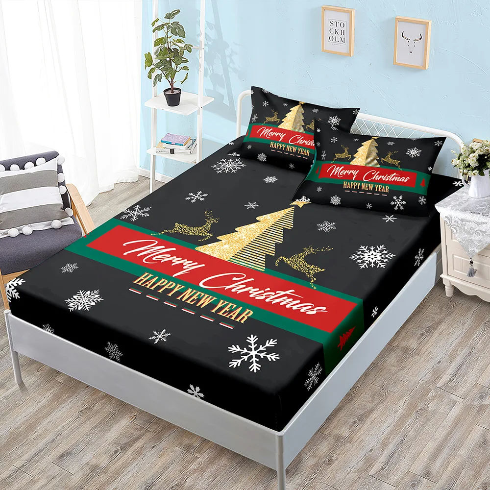 AOYATEX New Christmas Polyester Fitted sheets for beds Digital printing Bed sheet sets