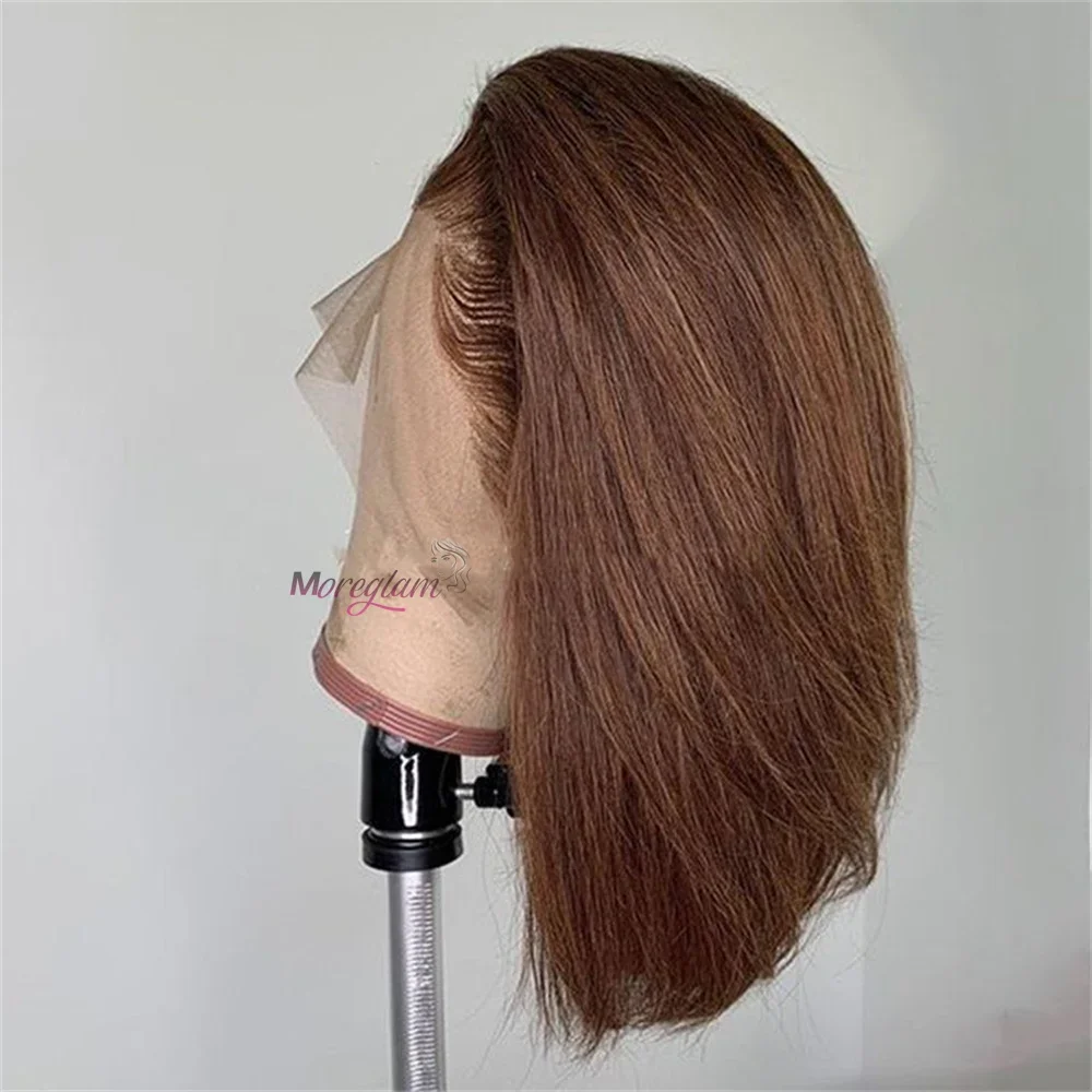 Chocolate Brown Short Bob Wig Human Hair 13x4 Lace Front Wig Brown Straight Short Bob Wigs For Woman Bleached Bob Wig_voghion.com
