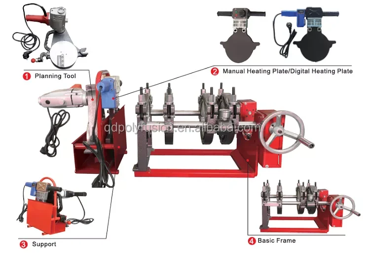 PFW250-4C Welding Machine Hdpe Screw Manual 4 Clamps PE Manual Butt Fusion Thermofusion Welding Machine Price