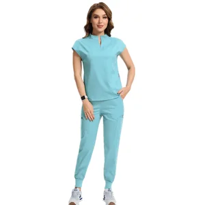 Hot Sale Women's Anti Wrinkle Washable Soft Woven Fabric Nurse Scrubs Hospital Uniform Spandex Medical Scrubs Sets
