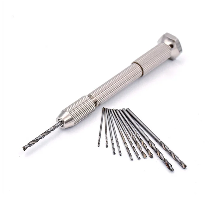Mini Aluminum Twist Drill Bits Set Hand Pin Vise Hand Drill Bits With Keyless Chuck+10 Rotary Tools Woodworking 