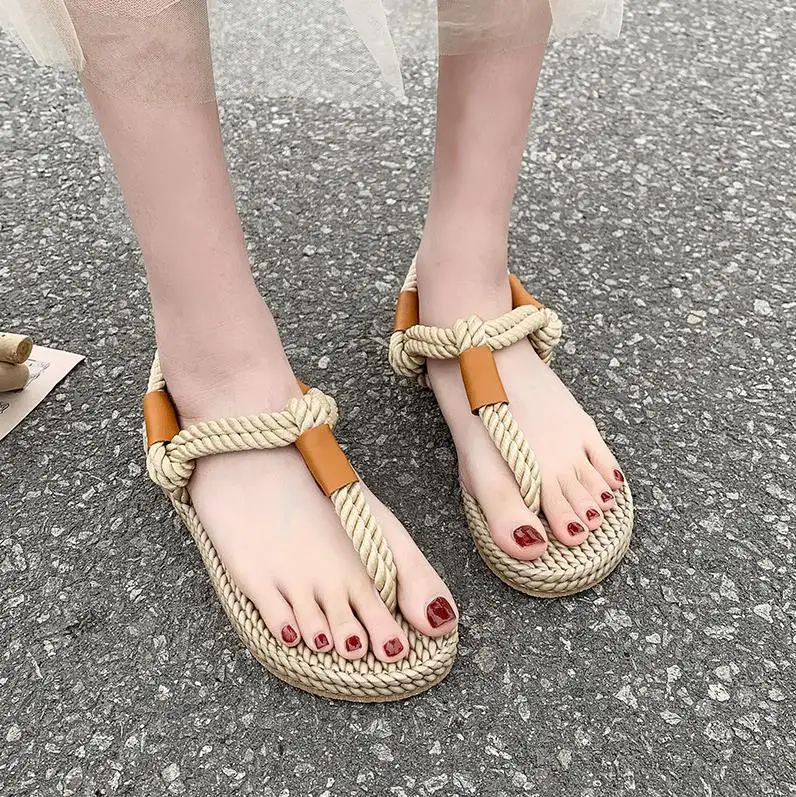 2023 New Summer Fashion Slope Heel Platform Sandals Hemp Rope Cross Open  Toe Shoes Women Large Size Casual Sandals Shoes