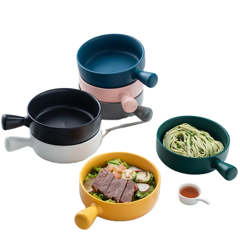 Nordic Ceramic Instant Noodle Bowl With Handle Breakfast Rice Baking Bowl Dessert Soup Fruit Salad Bowl Microwave Oven Special 