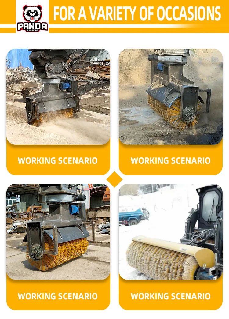 Steer Angle Broom Attachment Is Mounted On Excavators Backhoes Or Other