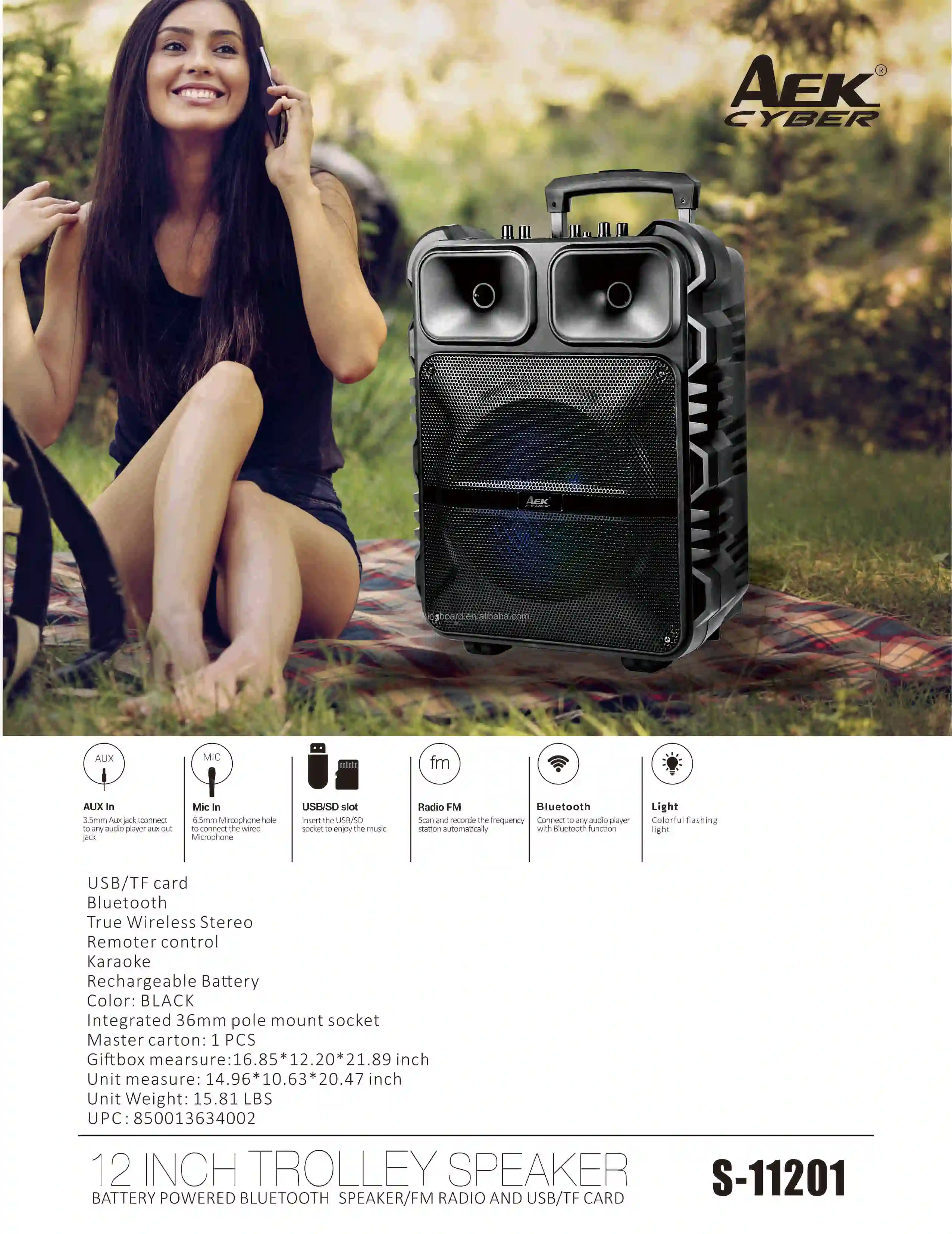 Aek Wireless Kts Portable Outdoor Dj Party Bt Multifunction Trolley