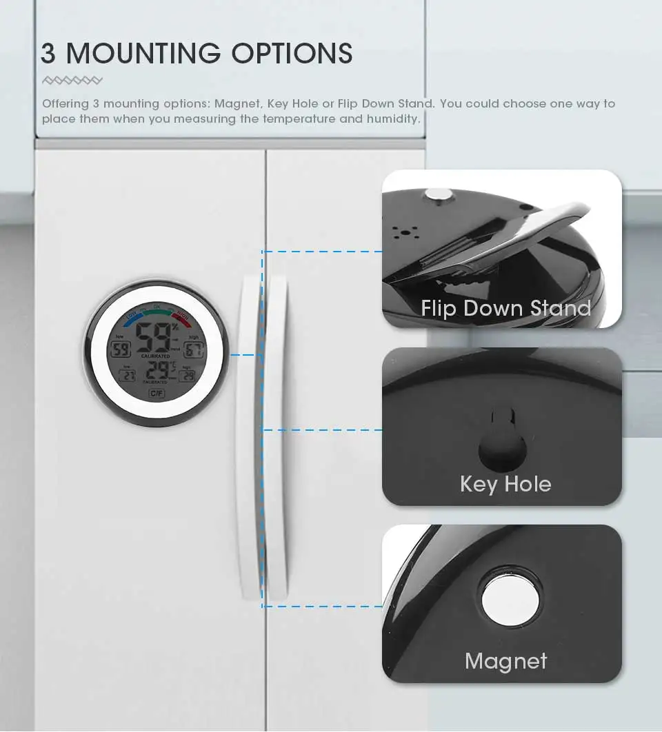 Household Digital LCD Thermometer Touch Screen Temperature Meter Indoor Hygrometer