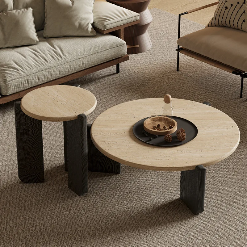 product modern luxury natural stone marble light coffee table wabi sabi style red oak for home dining and living room furniture-1