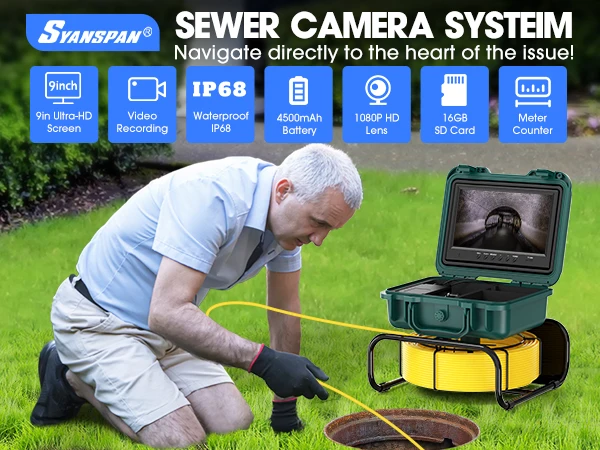 9Inch Drain Pipe Inspection Sewer Camera  512 HZ Self Leveling Industrial Endoscope 23 mm Head Sewer Camera Pipe with Locator manufacture