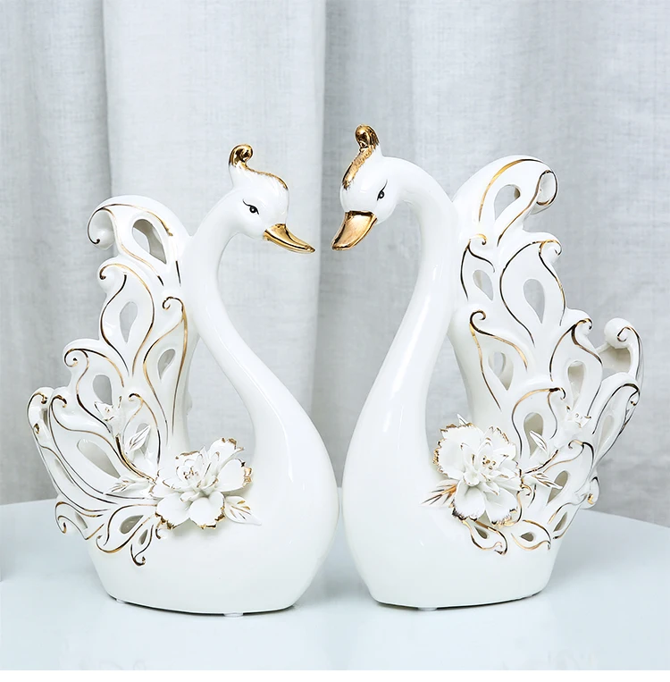 Unigift White Swan Ceramic Furnishing Articles Statues for Home Decor 