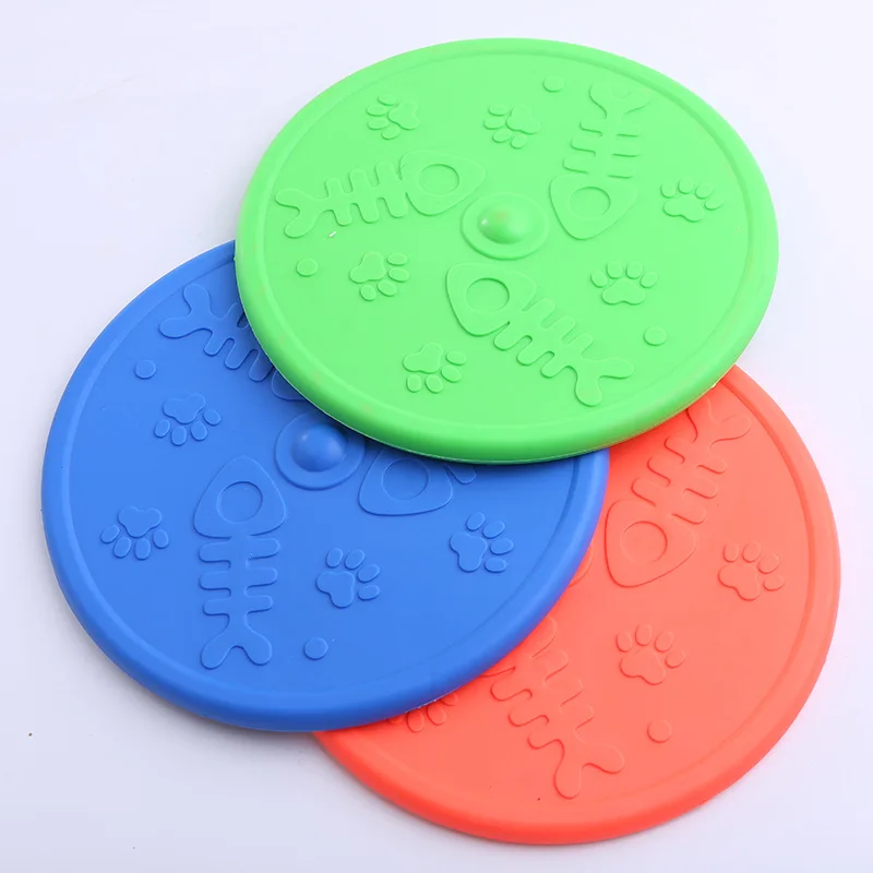Durable TPR Flying Disc for Dogs Fish Print Round Rubber Pet Chew Toy for Outdoor Interactive Training