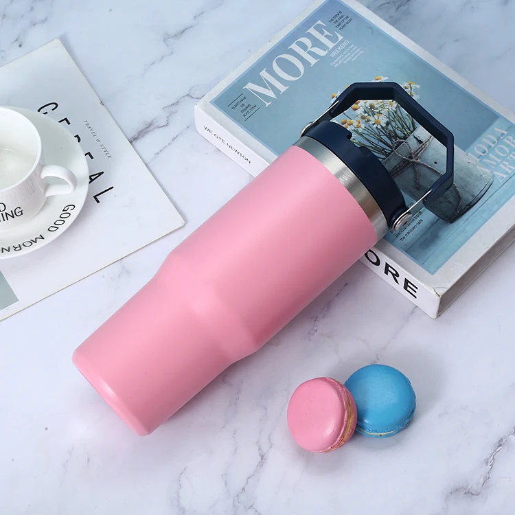 Stainless Steel Flip Straw 30 Oz Tumbler With Handle Matte Colored