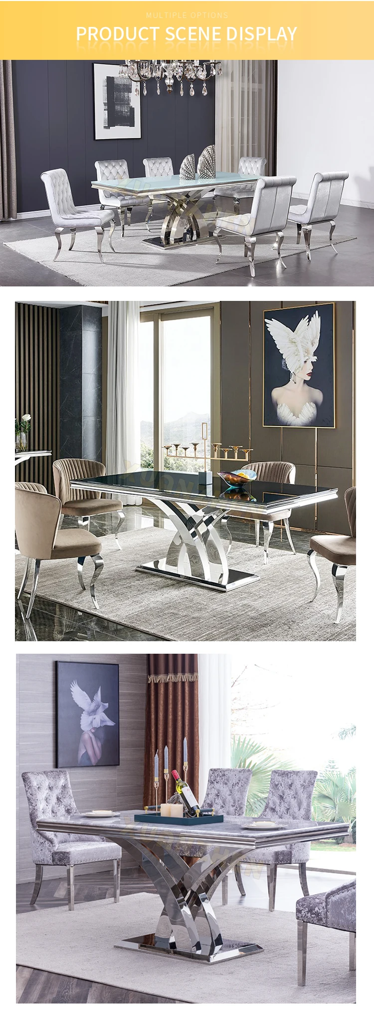 Living Room Furniture Modern Dining Table Set 6 Seater Marble Dining