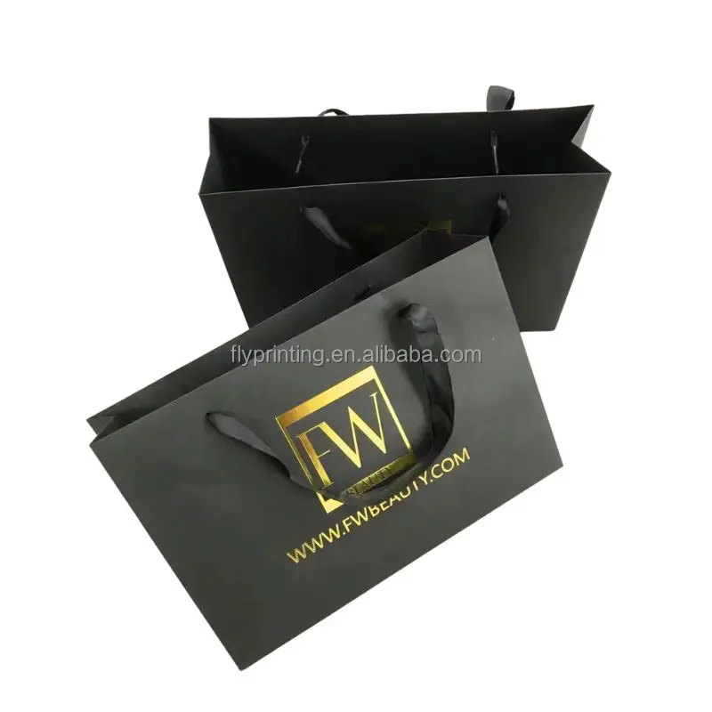 Luxury Strap Handle Boutique Shopping Packaging Black Paper Bags With ...