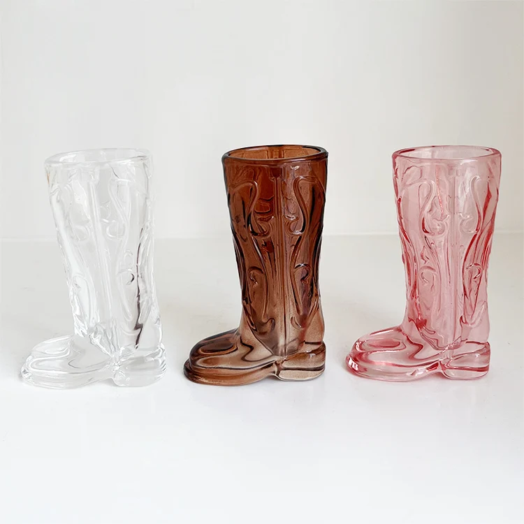 Wholesale Eco-Friendly Novelty Mini Crystal Cowboy Glass Boot Shot Glass Colorful  Small Boot Shaped Shot Glasses