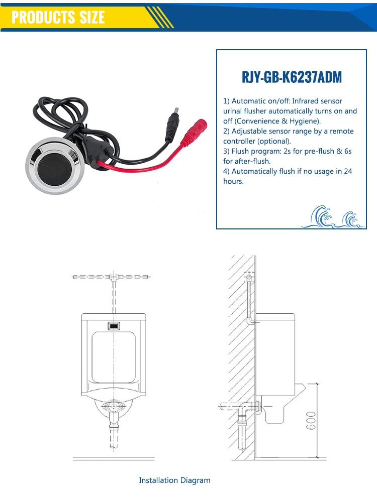 Modern Automatic Integrated Into Ceramic Wall-Mounted Eco-Friendly Water-Saving Dual-Flush Auto Sensor Male Urinal for Hotel Use