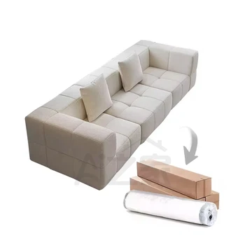 SHANGHONG Modern Living Room Furniture Sectional Couch Modular Vacuum Packing Compressed Floor L Shape Sofa Set with Ottoman