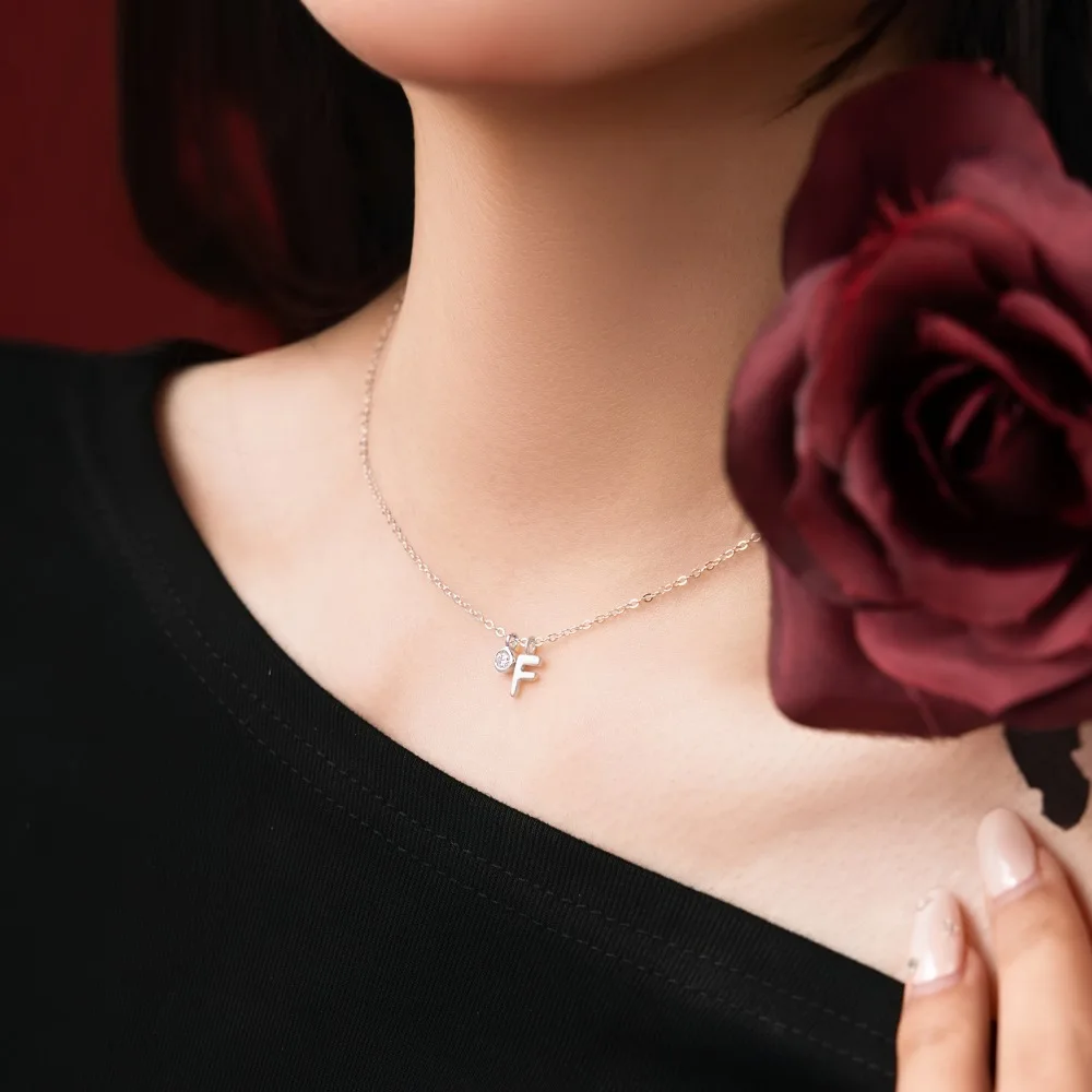 KAKODIY Initial Pendant Necklace 925 Sterling Silver with 5A Cubic Zirconia 26 Letters -F- Letter Jewelry for Women Gifts detail 2