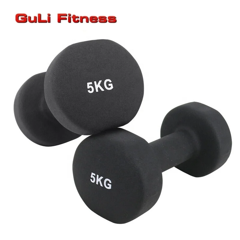 Custom Logo Neoprene Dumbbell Cast Iron Hand Weights Hex Dumbbell Set 5KG  10KG Color Rubber Hexagon Neoprene Dumbbell