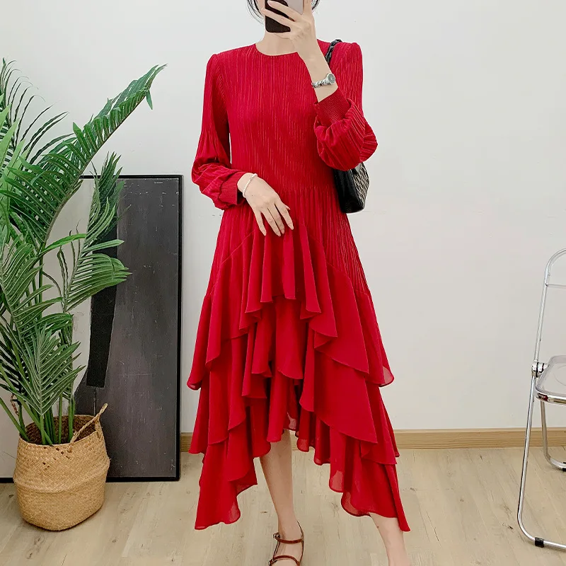 New Irregular High-end Design Ruched Pleated Three-layer Cake Large-size  Fashion Women's Formal Knee-Length Eco-Friendly Custom