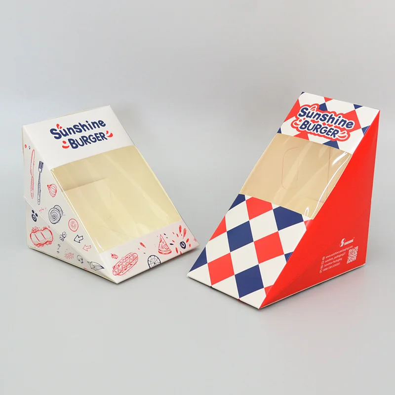 Wholesale Customized Printing Takeaway to Go Catering Food Grade Triangle Kraft Paper Sandwich Wedges Heat Seal Wrap Box