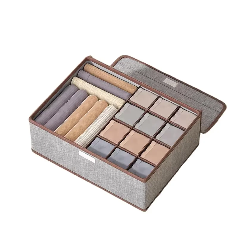 Modern Simple Eco-Friendly Fabric Storage Box for Underwear Foldable Rectangle Tableware Factory Wholesale Small Lattice