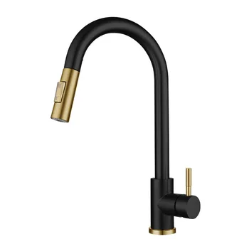 New Design Mixer Black Hot And Cold Mixer Stainless Steel Kitchen Sink Faucets with Pull down Sprayer