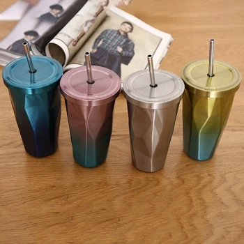 Hot New Product Double Wall Stainless Steel 500ml Coffee Tumbler Cup With Lid Drinking Cups With Straws Personalized